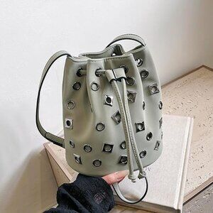 Neiman Marcus Green Studded Purse Mini PU Leather Shoulder Bag